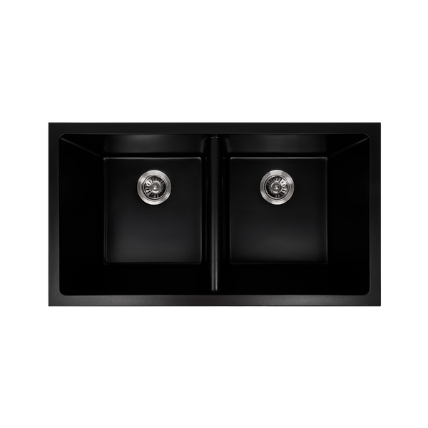 Alma Keith 848x467 Black Granite Square Double Bowl Sink