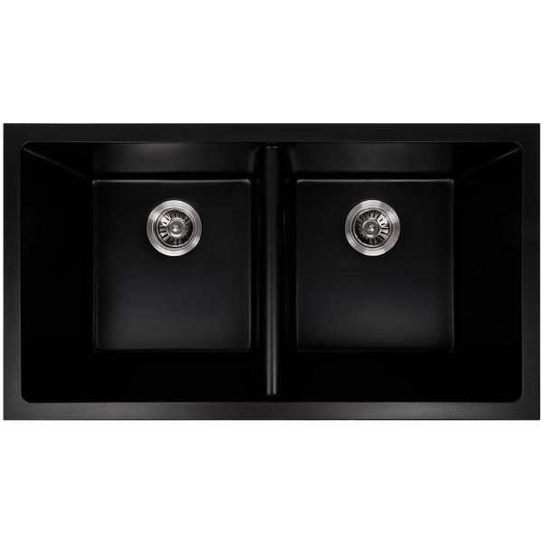 Alma Keith 848x467 Black Granite Square Double Bowl Sink