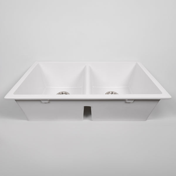 Alma Keith 848x467 White Granite Square Double Bowl Sink