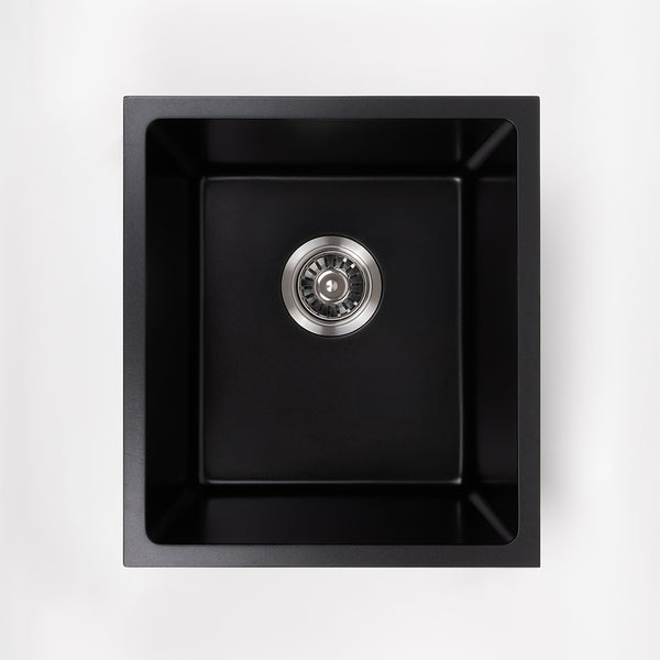 Alma Cynthia 396x446 Black Granite Square Single Bowl Sink