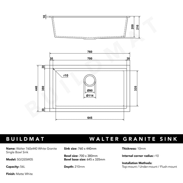 Alma Walter 760x440 White Granite Single Bowl Sink