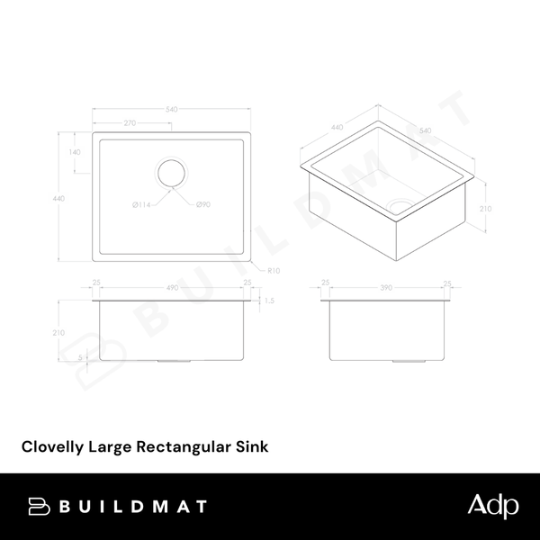 ADP Clovelly Large Rectangular Sink Stainless Steel