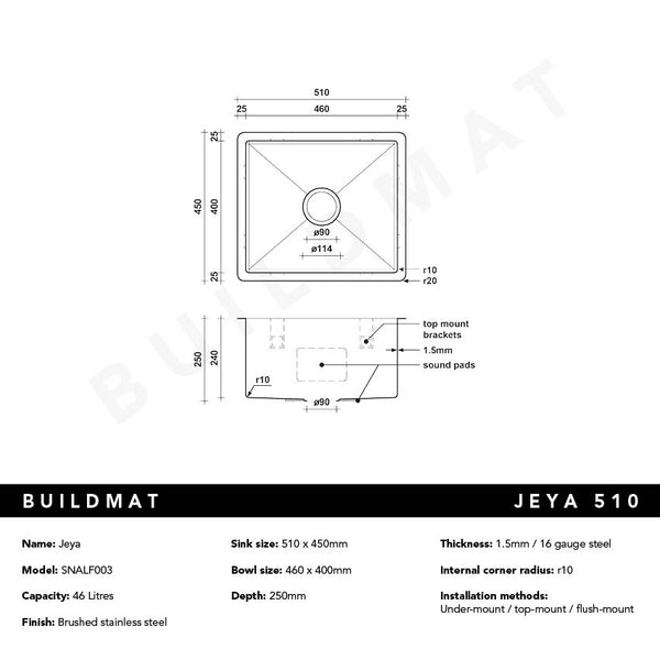 Alma Jeya 510x450 Alfresco 316 Stainless Steel Sink