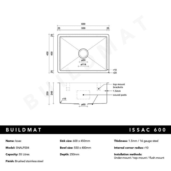 Alma Issac 600x450 Alfresco 316 Stainless Steel Sink