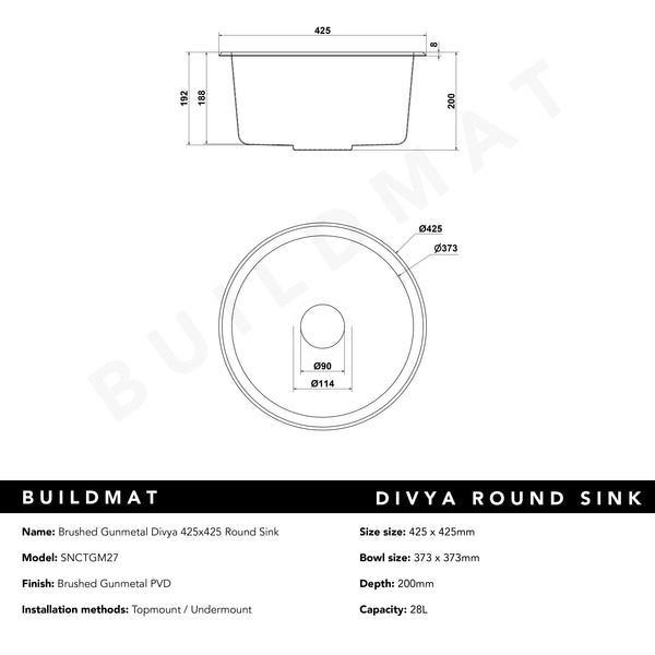 Alma Brushed Gunmetal Divya 425x425 Round Sink
