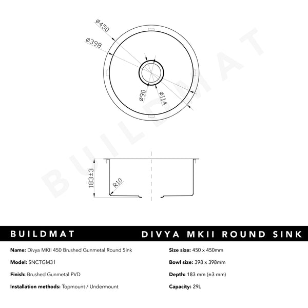 Alma Brushed Gunmetal Divya MKII 450 Round Sink