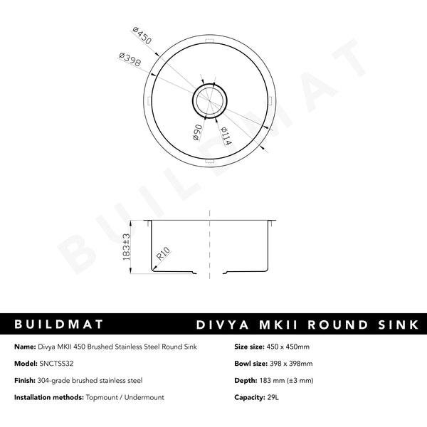 Alma Stainless Steel Divya MKII 450 Round Sink