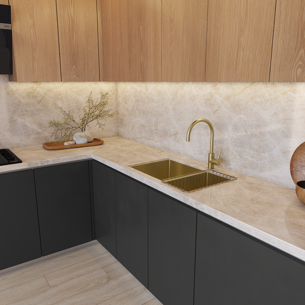 Alma Brushed Brass Gold Clifford 725x450 Single & 1/4 Bowl Sink