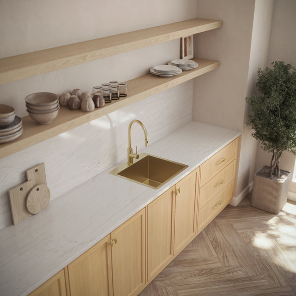 Alma Leo 510x500 Single Bowl Tap Landing Sink Brushed Brass Gold