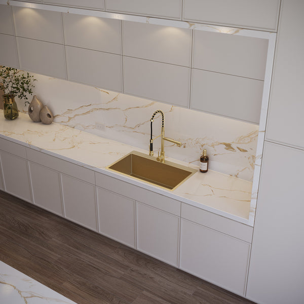 Alma Brittany 810x500 XLarge Single Bowl Tap Landing Sink Brushed Brass Gold