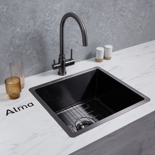 Alma Brushed Gunmetal Penny 510x450 Single Bowl Sink