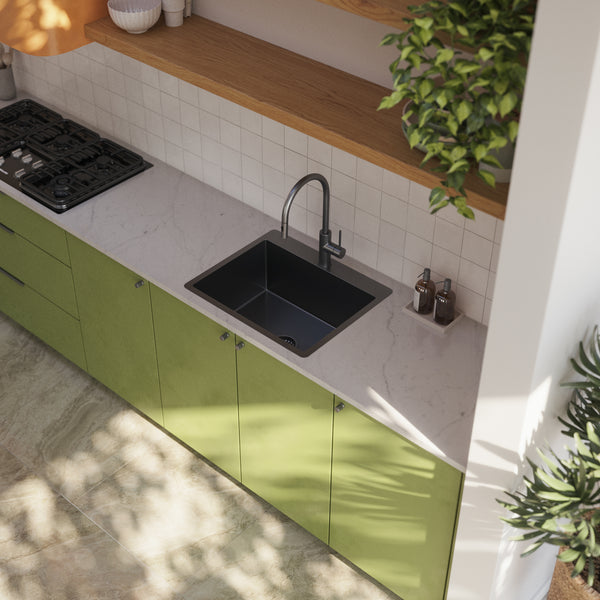 Alma River 600x500 Medium Single Bowl Tap Landing Sink Brushed Gunmetal