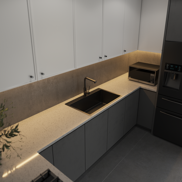 Alma Brittany 810x500 XLarge Single Bowl Tap Landing Sink Brushed Gunmetal