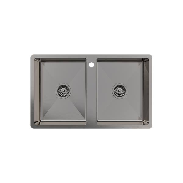 Alma Jack 820x500 Double Bowl Tap Landing Sink Brushed Gunmetal