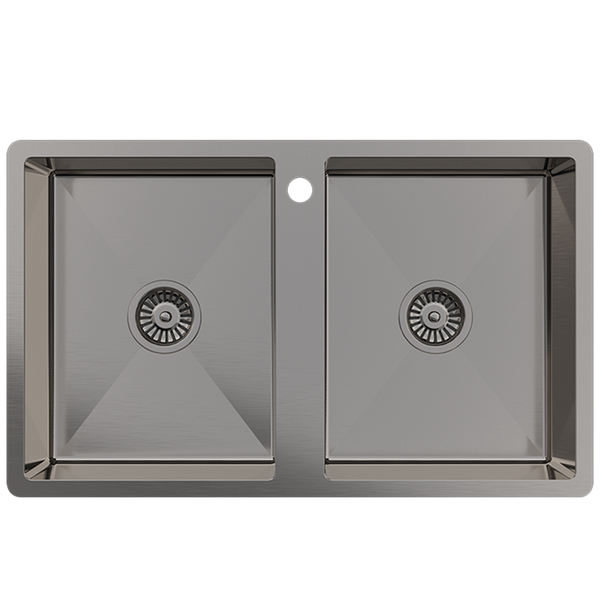 Alma Jack 820x500 Double Bowl Tap Landing Sink Brushed Gunmetal