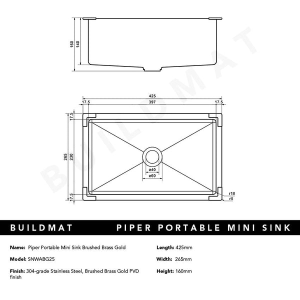 Alma Piper Portable Mini Sink Brushed Brass Gold