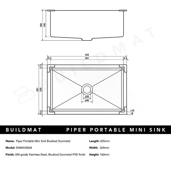 Alma Piper Portable Mini Sink Brushed Gunmetal