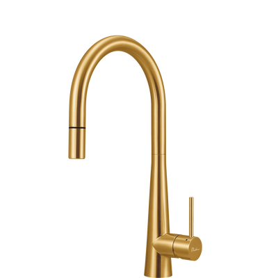 Oliveri Essente 316 Stainless Steel Goose Neck Pull Out Mixer Lead Free Brushed Gold
