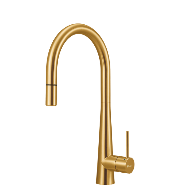 Oliveri Essente 316 Stainless Steel Goose Neck Pull Out Mixer Lead Free Brushed Gold