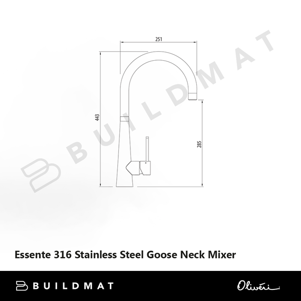 Oliveri Essente 316 Stainless Steel Goose Neck Mixer Lead Free