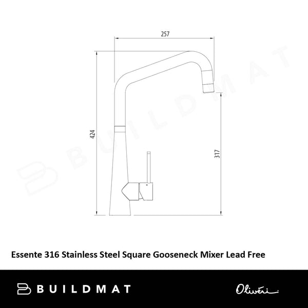 Oliveri Essente 316 Stainless Steel Square Goose Neck Mixer Stainless Steel