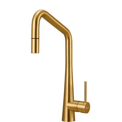 Oliveri Essente 316 Stainless Steel Square Goose Neck Pull Out Mixer Lead Free Brushed Gold