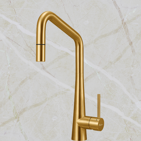 Oliveri Essente 316 Stainless Steel Square Goose Neck Pull Out Mixer Lead Free Brushed Gold