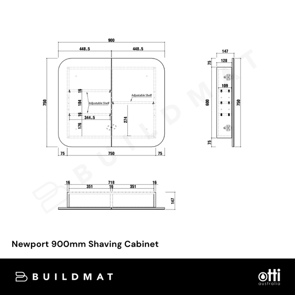 Otti Newport 900mm White Shaving Cabinet