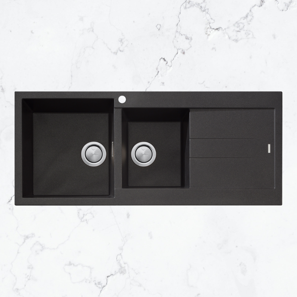 Oliveri Santorini 1 & 3/4 Bowl Topmount Sink with Right Drainboard Black