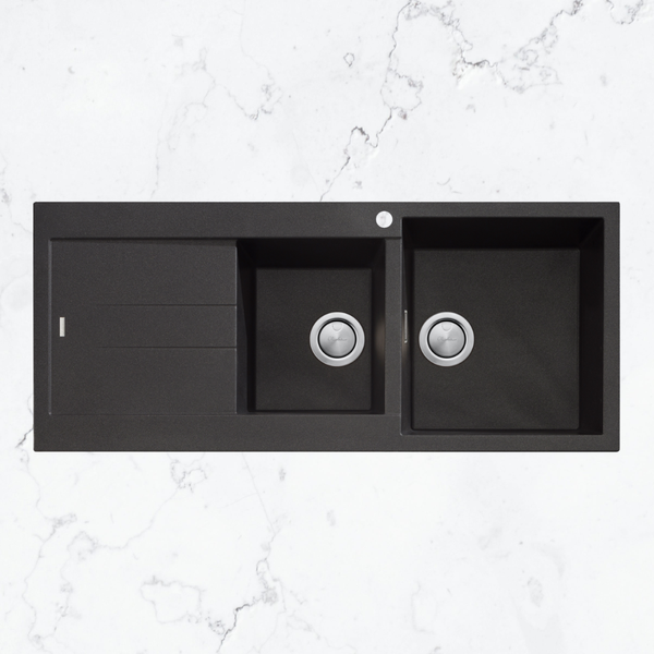 Oliveri Santorini 1 & 3/4 Bowl Topmount Sink with Left Drainboard Black