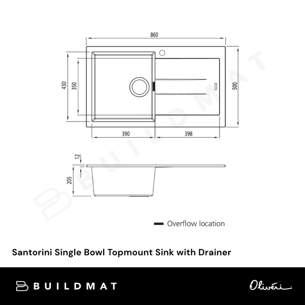 Oliveri Santorini Single Bowl Topmount Sink with Drainer Black