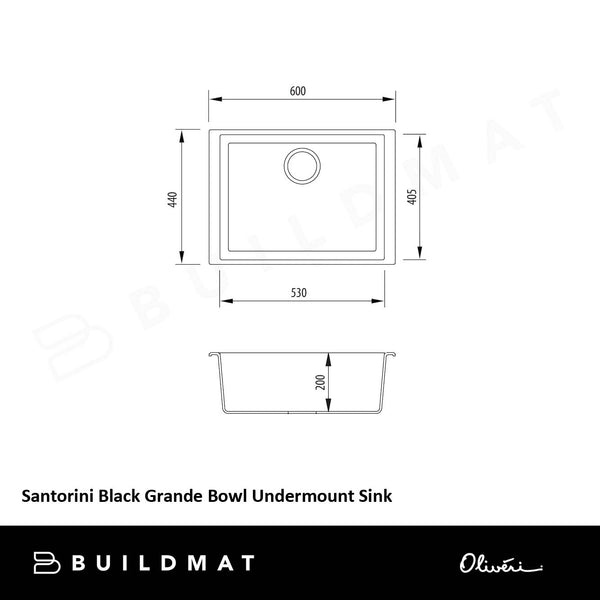 Oliveri Santorini Black Grande Bowl Undermount Sink Black