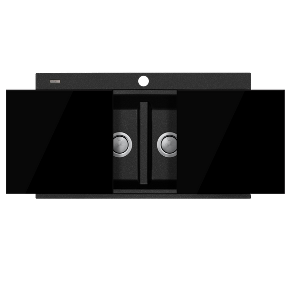 Oliveri Santorini Double Bowl Topmount Sink With Glass Top Black