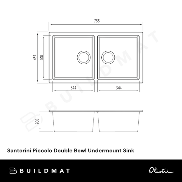 Oliveri Santorini Piccolo Double Bowl Undermount Sink Black