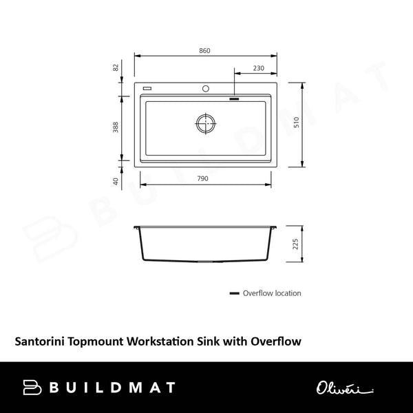 Oliveri Santorini Topmount Workstation Sink Black with Overflow