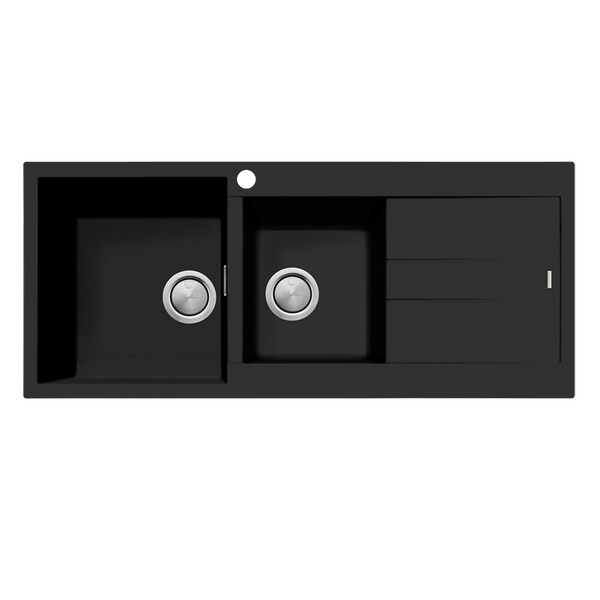 Oliveri Santorini 1 & 3/4 Bowl Topmount Sink with Right Drainboard Matte Black