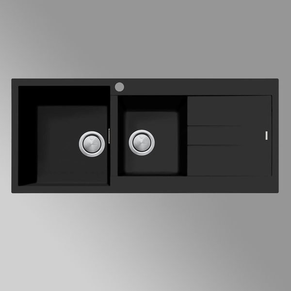 Oliveri Santorini 1 & 3/4 Bowl Topmount Sink with Right Drainboard Matte Black