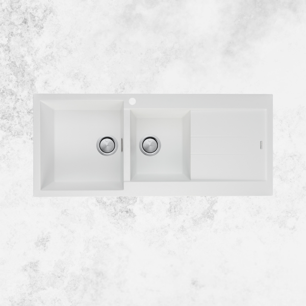 Oliveri Santorini 1 & 3/4 Bowl Topmount Sink with Right Drainboard White