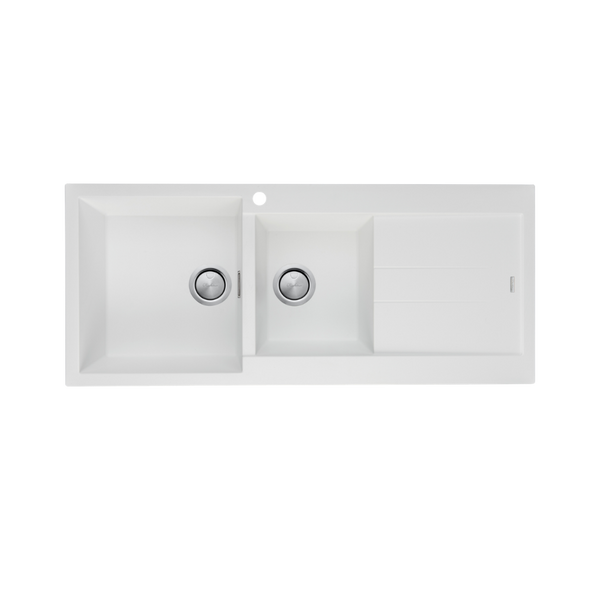 Oliveri Santorini 1 & 3/4 Bowl Topmount Sink with Right Drainboard White