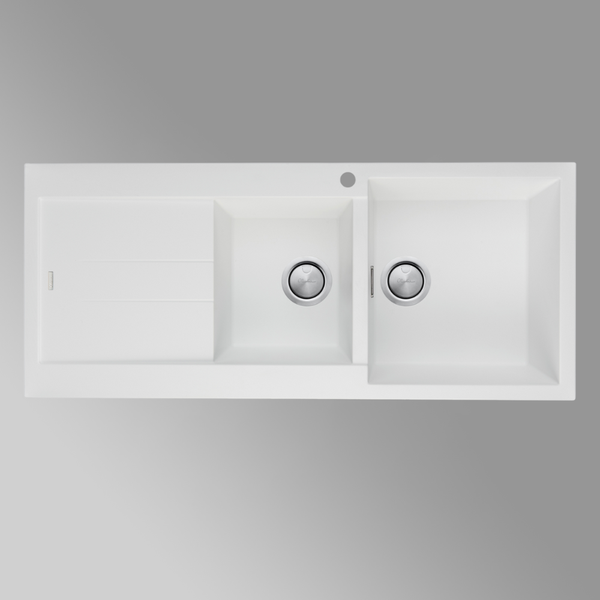 Oliveri Santorini 1 & 3/4 Bowl Topmount Sink with Left Drainboard White