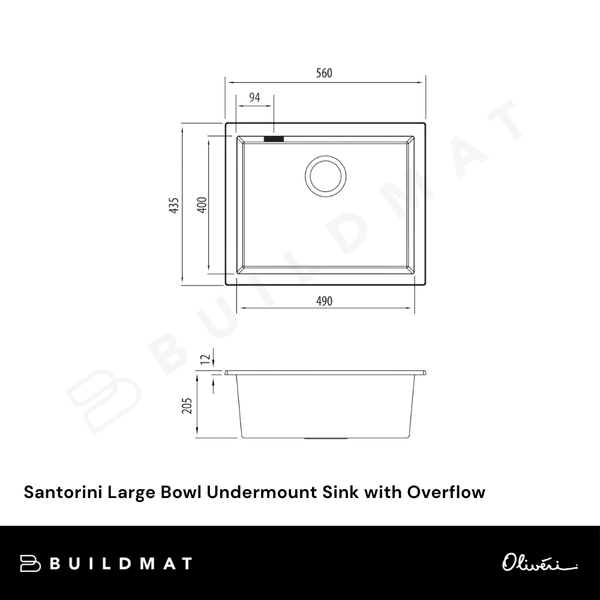 Oliveri Santorini Large Bowl Undermount Sink with Overflow White