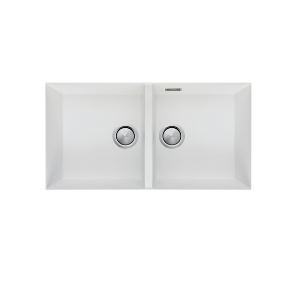 Oliveri Santorini Double Bowl Undermount Sink White with Overflow