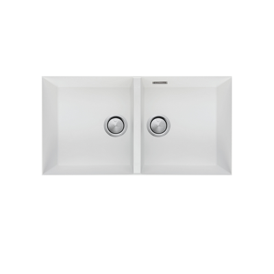 Oliveri Santorini Double Bowl Undermount Sink White with Overflow
