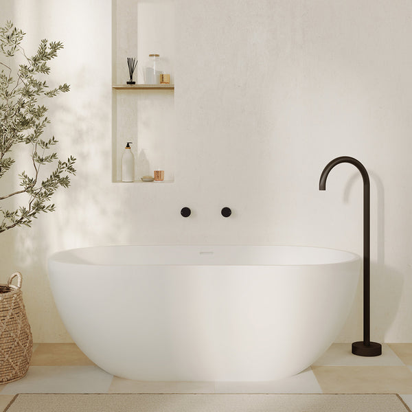 Fienza 1550mm Nero Solid Surface Bath with Overflow Matte White