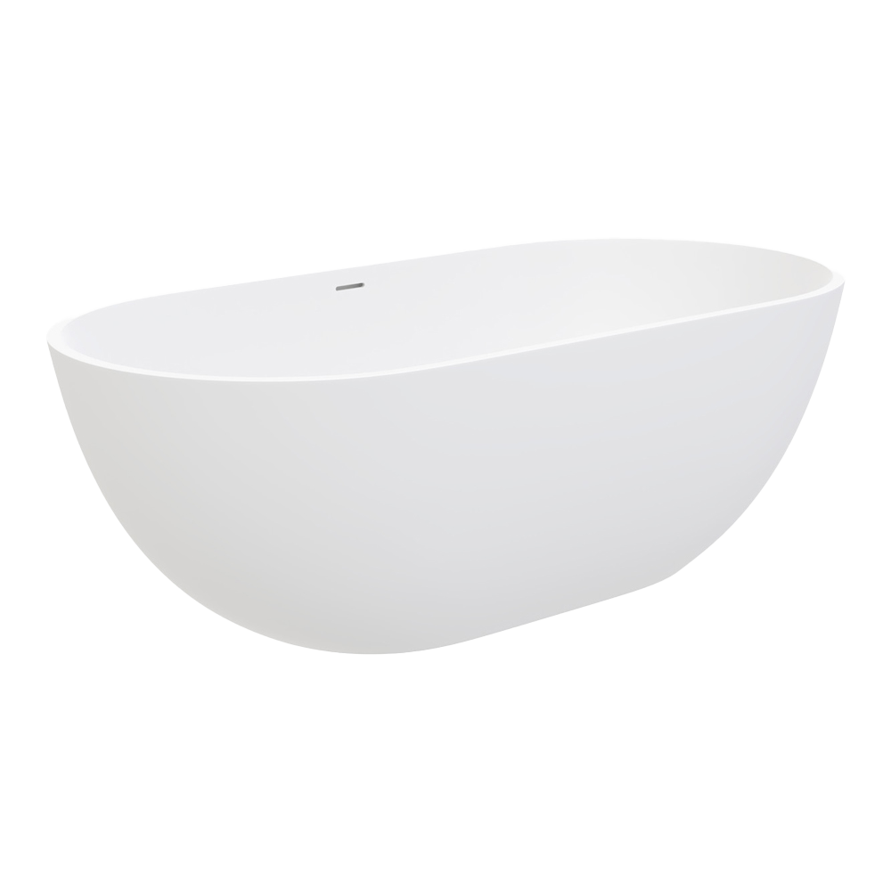 Cast stone solid surface Opulent wide width Freestanding style Matte white finish Easy to clean Integrated overflow Chrome pop-up/pull-out waste included Capacity: 270L Net weight: 135 kg Gross weight: 175 kg INSTALLATION WARNING: Floor preparation may be required for off-centre waste positions. Please discuss with you