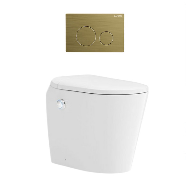 Lafeme Autolux Inwall Cistern Floor Pan Smart Toilet With Brushed Gold Flush Plate