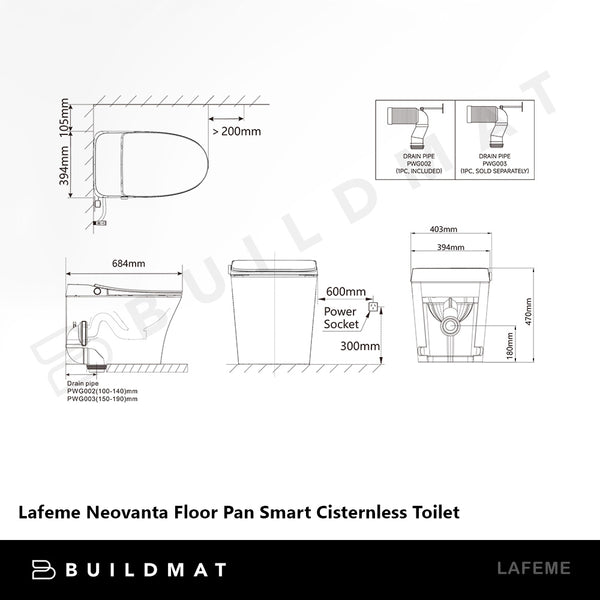 Lafeme Neovanta Floor Pan Smart Cisternless Toilet White