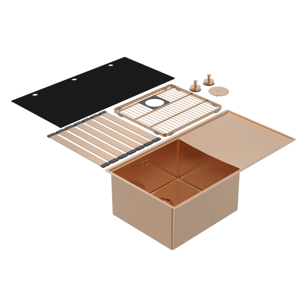 Abey Boutique Lugano Single Bowl with Right Drainboard Artisan Copper