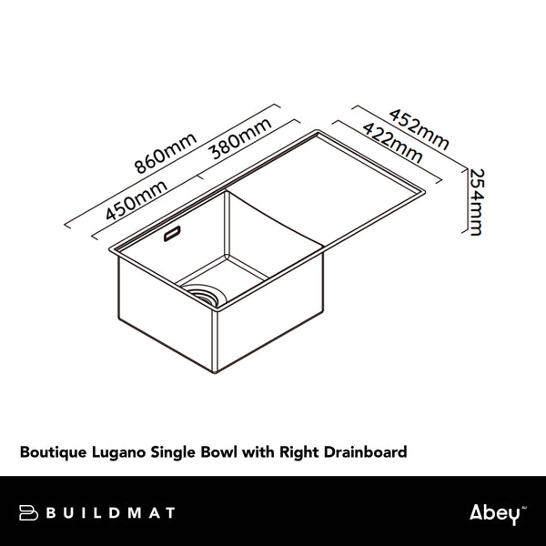 Abey Boutique Lugano Single Bowl with Right Drainboard Artisan Copper