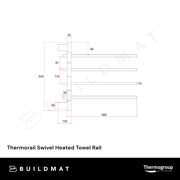 Thermogroup Thermorail Swivel Heated Towel Rail Polished Stainless Steel